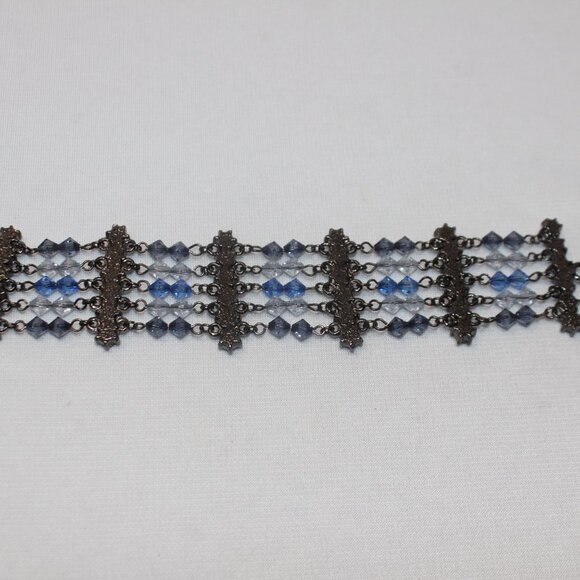 Various Blue Rhinestone, Bead and Chain Bracelet - Picture 7 of 9